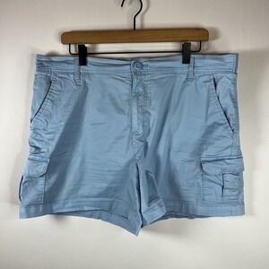 Lee Shorts Women Size 18 Light Blue Cotton Blend Utility Cargo Midi Pockets‎